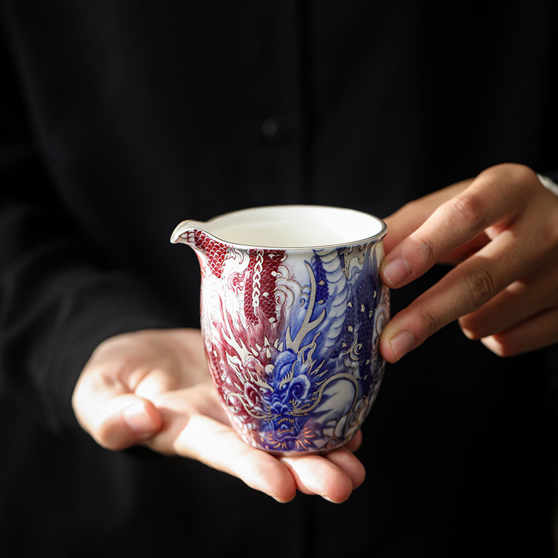 Gilt Silver Dragon Fair Cup – Blue-and-White Underglaze Red | Gongdao Bei