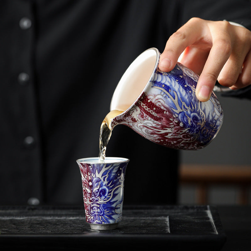 Gilt Silver Dragon Fair Cup (Blue-and-White) -(Underglaze Red) | Gongdao Bei