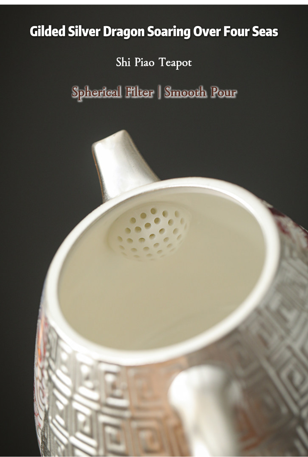 Théière Shi Piao Dragon en argent vermeil – Rouge écarlate