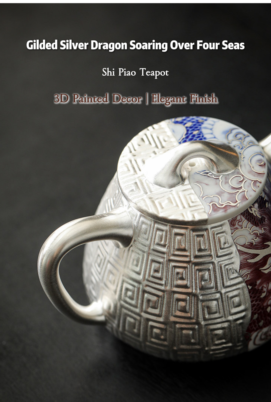 Théière Shi Piao Dragon Argent Doré – Rouge sous Couverte Bleu et Blanc