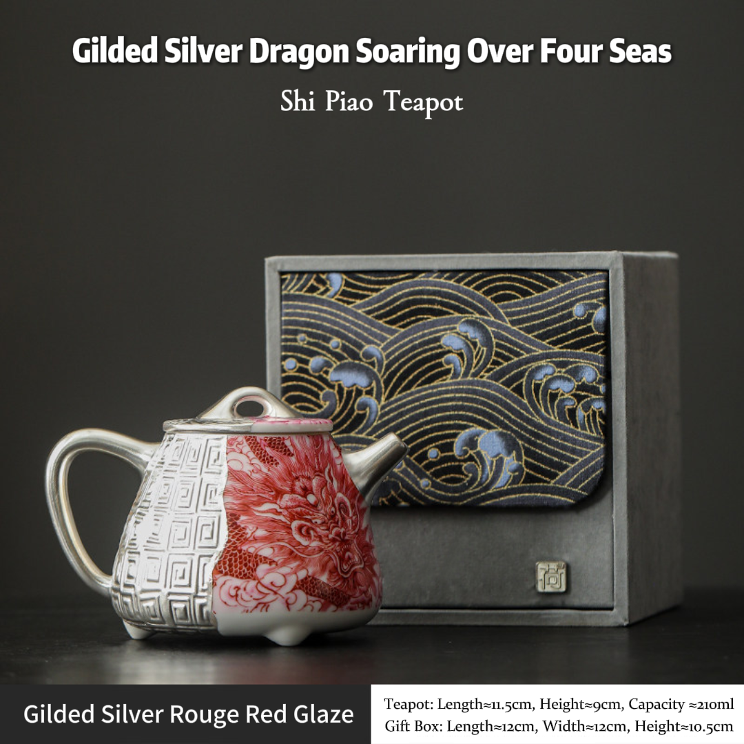 Théière Shi Piao Dragon en argent vermeil – Rouge écarlate