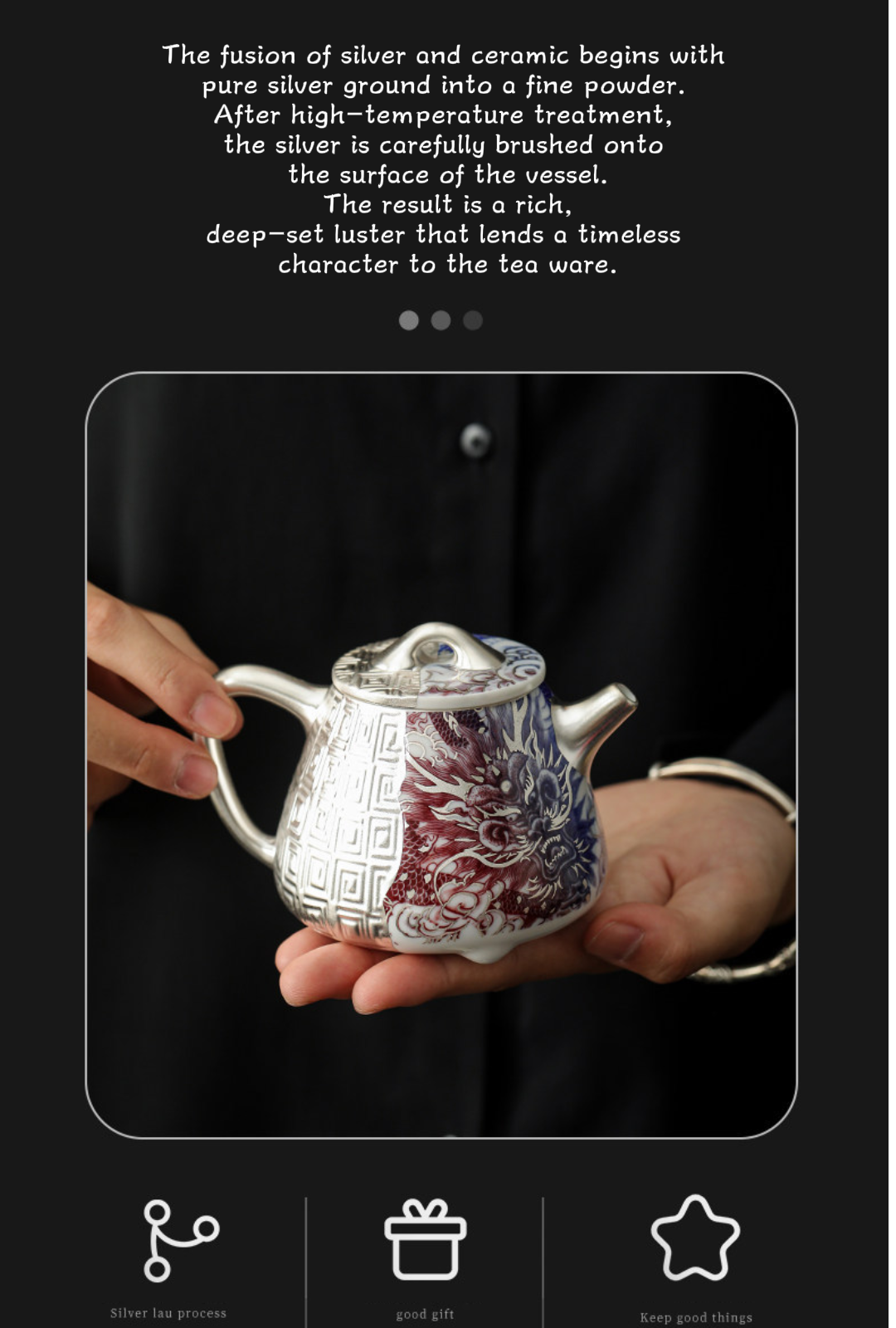 Théière Shi Piao Dragon Argent Doré – Rouge sous Couverte Bleu et Blanc