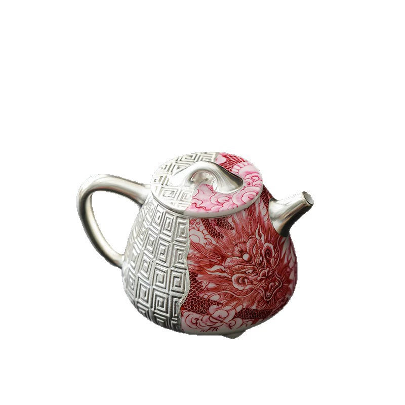 Gilt Silver Dragon Shi Piao Teapot(Blue-and-White | Underglaze Red)