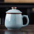 Ru Kiln Celadon Tea Cup with Built-In Infuser | Crackle Glaze | 400ml | Sky Blue & Peacock Green