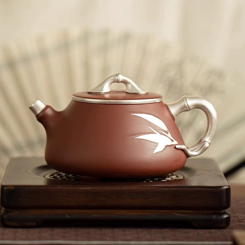 Silver-Gilded Zisha Bamboo Joint Teapot