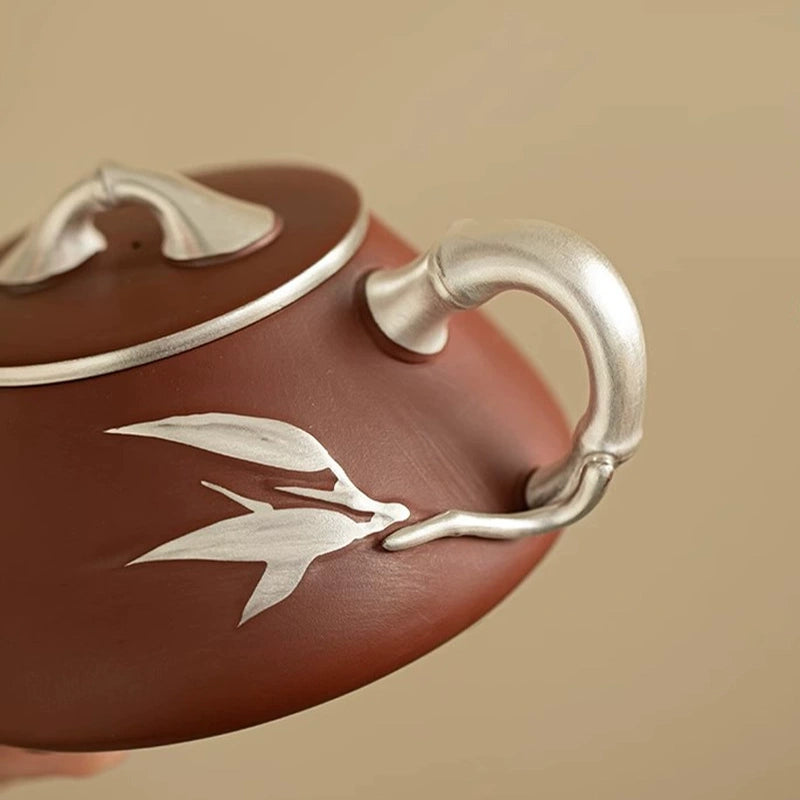 Silver-Gilded Zisha Bamboo Joint Teapot