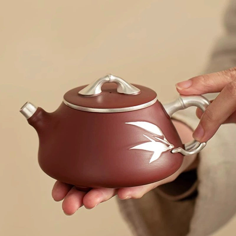 Silver-Gilded Zisha Bamboo Joint Teapot