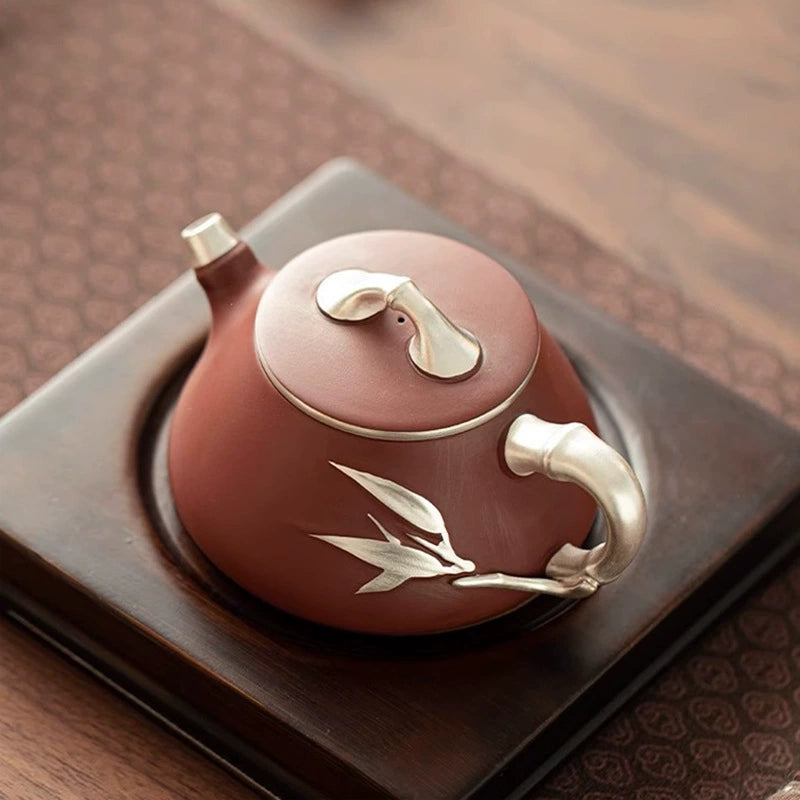 Silver-Gilded Zisha Bamboo Joint Teapot